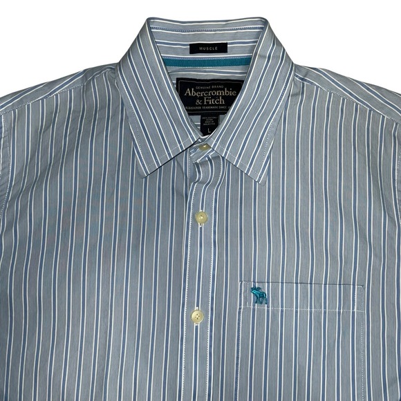 Abercrombie & Fitch Other - Abercrombie Fitch Mens Blue‎ White Stripe Muscle Fit Button Down Shirt L Moose